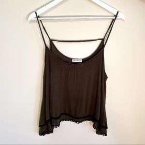 r2d Green Crop with Pom Pom Trim